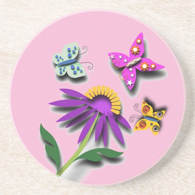 Posavasos Mariposa y flor coloridas (Frente)