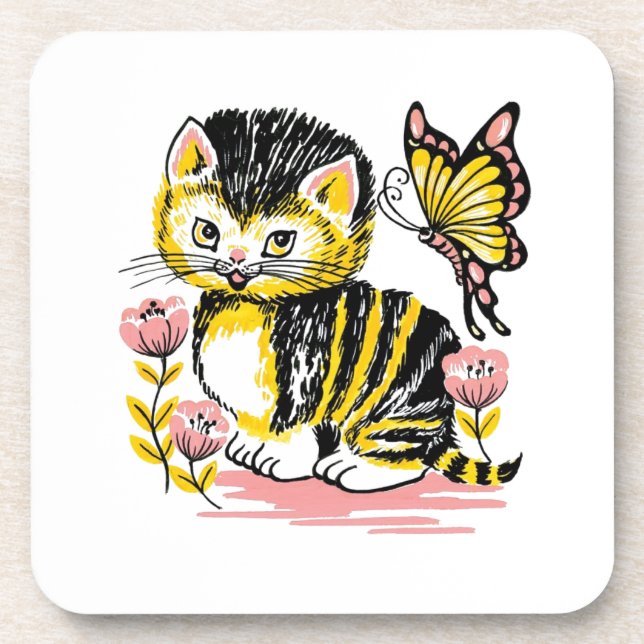 Posavasos Mariposa y gatitos (Frente)
