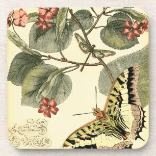 Posavasos Mariposa y libélula con las flores rojas
