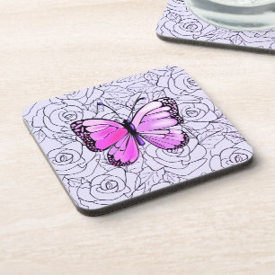 Posavasos Mariposa Y Rosas Púrpura Rosa - Elija Color