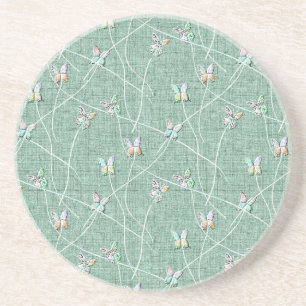 Posavasos Mariposas acuarela sobre verde menta