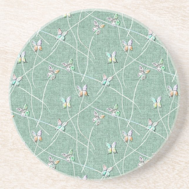 Posavasos Mariposas acuarela sobre verde menta (Frente)