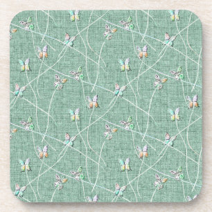 Posavasos Mariposas acuarela sobre verde menta