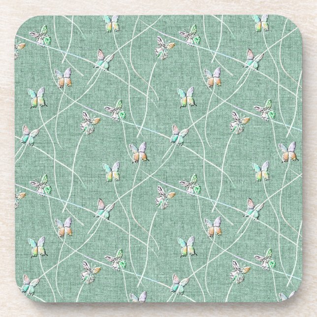Posavasos Mariposas acuarela sobre verde menta (Frente)