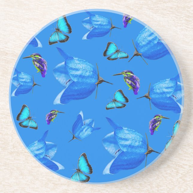 Posavasos Mariposas Azules, Pescadores Y Flores De Campana, (Frente)