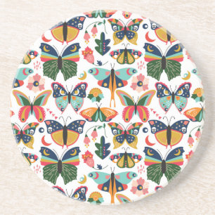 Posavasos Mariposas Boho: Patrón de papel tapiz sin costura.
