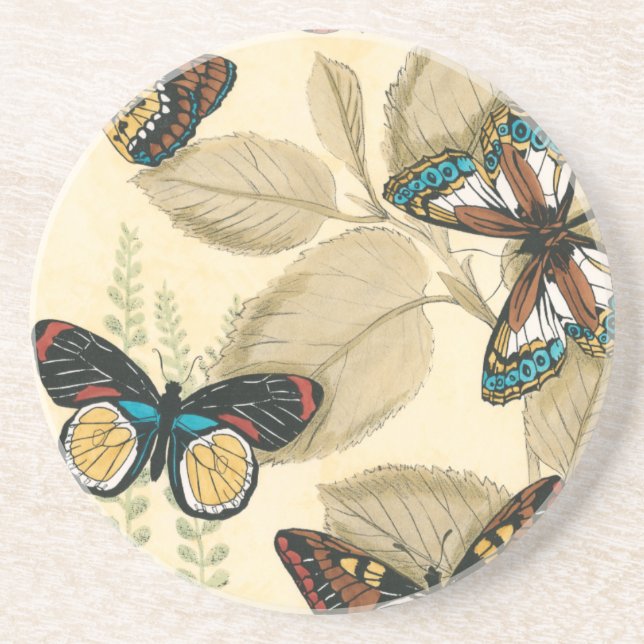 Posavasos Mariposas brillando sobre hojas (Frente)