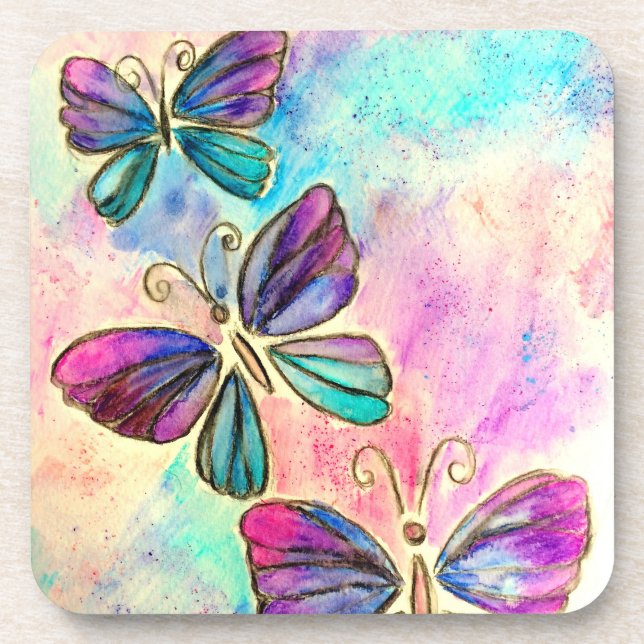 Posavasos Mariposas de colores intensos (Frente)