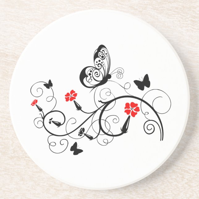 Posavasos Mariposas de encaje negro 4 (Frente)