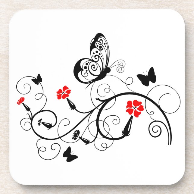 Posavasos Mariposas de encaje negro 4 (Frente)