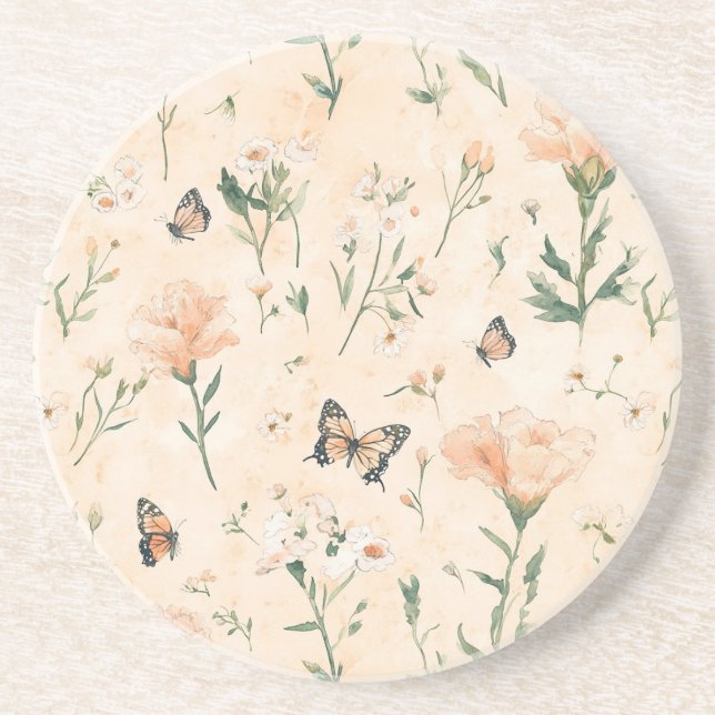 Posavasos Mariposas de Melocotón Floral (Frente)