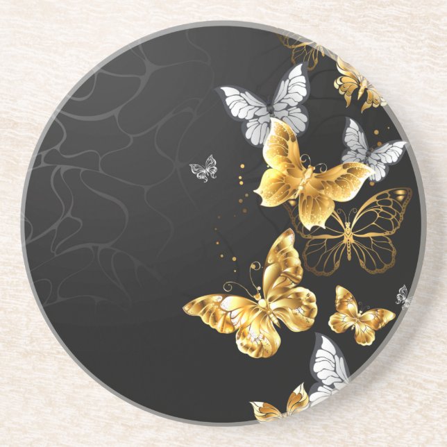 Posavasos Mariposas doradas y blancas (Frente)