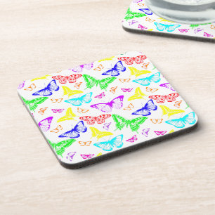 Posavasos Mariposas en colores arcoiris volando