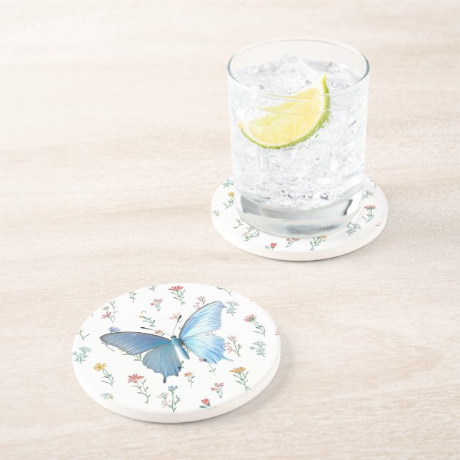 Posavasos Mariposas en el jardín de flores (Lado)