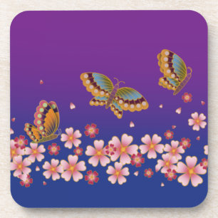 Posavasos Mariposas japonesas en medio del Sakura florecen e