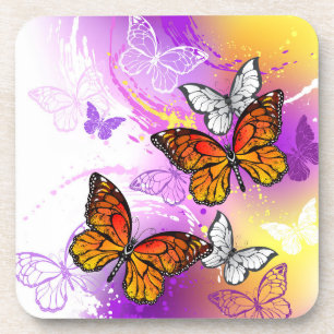 Posavasos Mariposas monarcas en fondo morado