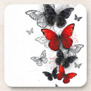 Posavasos Mariposas Morpho voladoras negras y rojas