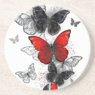 Posavasos Mariposas Morpho voladoras negras y rojas