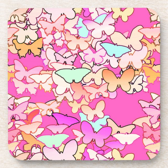 Posavasos Mariposas, rosadas múltiples y profundas (Frente)