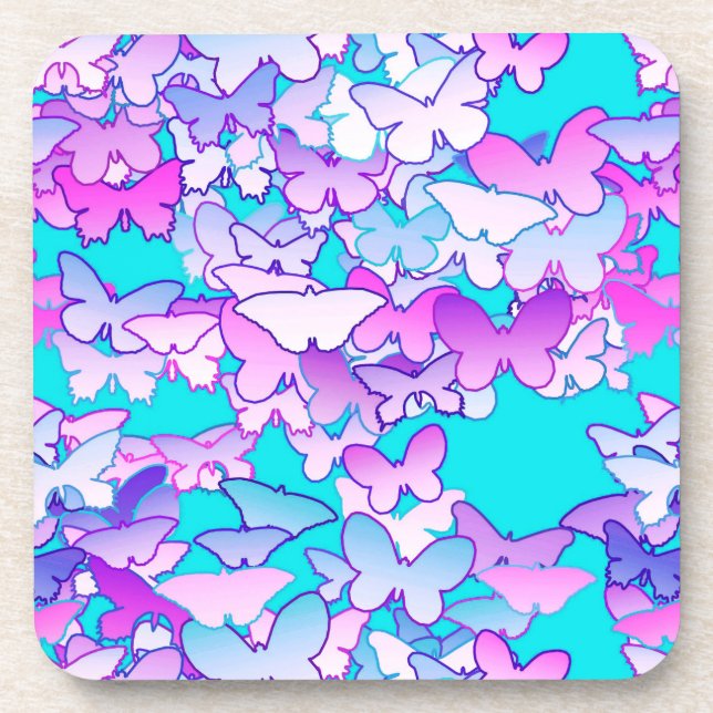 Posavasos Mariposas, violeta y turquesa (Frente)