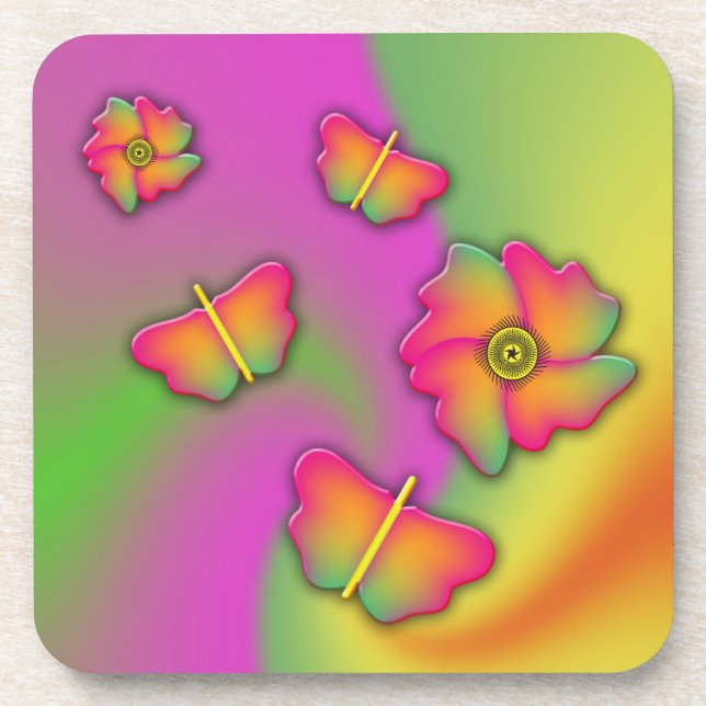 Posavasos Mariposas y flores (Frente)