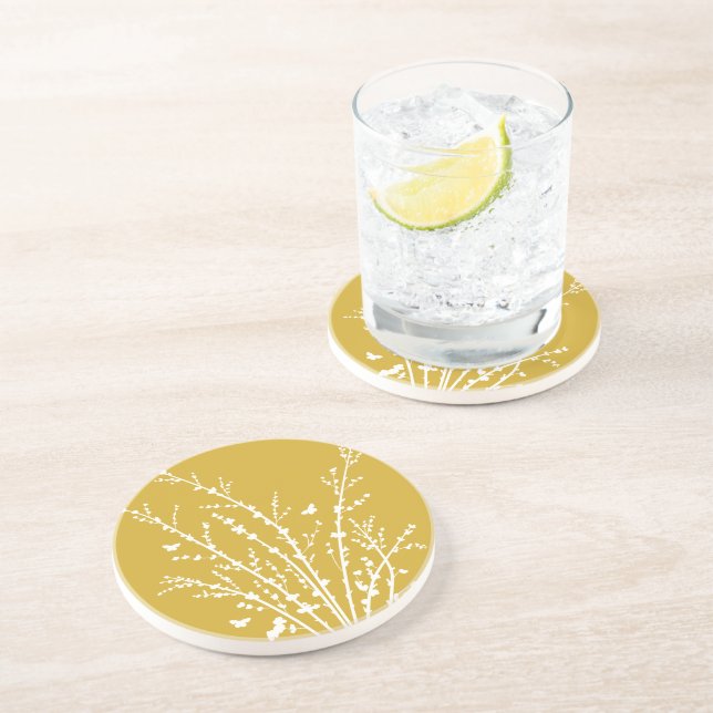 Posavasos Mariposas y ramas Mínimas de Amarillo Limón (Lado)