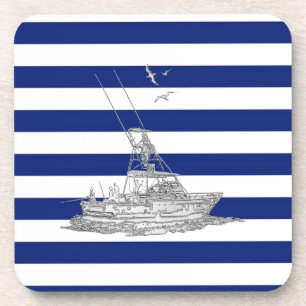 Posavasos Marlin Fishing Chrome en franjas náuticas
