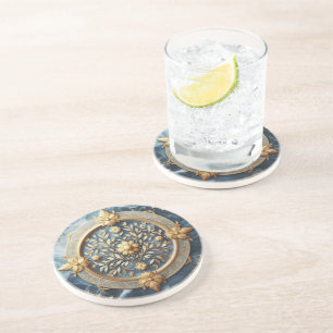 Posavasos Mármol Azul Y Trigo De Oro