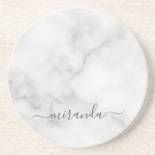 Posavasos Mármol blanco con nombre personalizado de script m