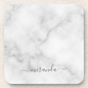 Posavasos Mármol blanco con nombre personalizado de script m