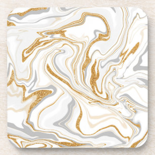 Posavasos Mármol blanco, dorado y gris como el arte fluido d