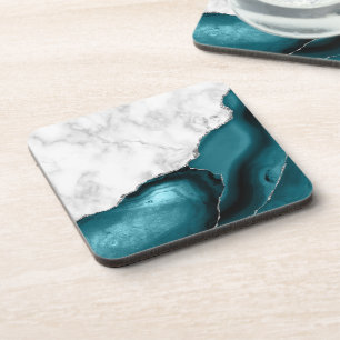 Posavasos Mármol Blanco Falso Brillo Plateado Ágata Azul Tea