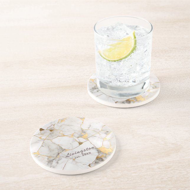 Posavasos Mármol de oro negro establecido personalizado (Lado)