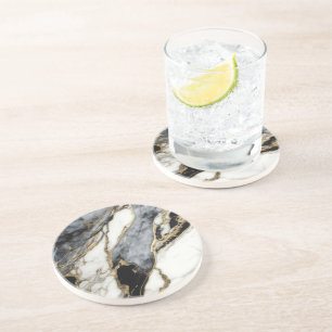 Posavasos Mármol Giratorio Abstracto Negro Gris Blanco Oro