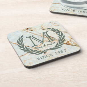 Posavasos Mármol hermoso del monograma clásico de la hoja