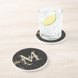 Posavasos Mármol negro de oro monograma