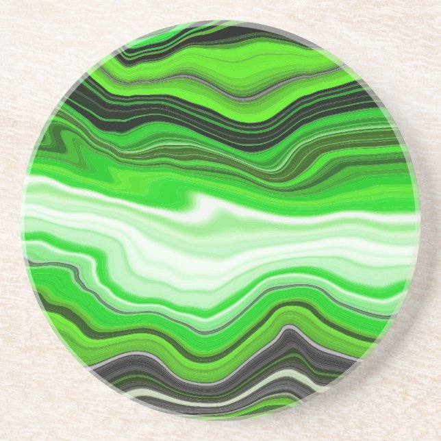 Posavasos Mármol verde y negro como arte fluido a rayas (Frente)