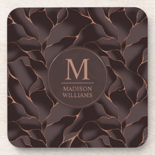Posavasos Marrón Chocolate & Rosa Dorado Patrón de Onda Abst