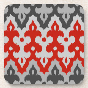 Posavasos Marroquí Ikat Damask, gris gráfico y rojo