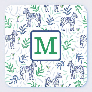 Posavasos Martini Monograma Preppy Cebra Azul Marino