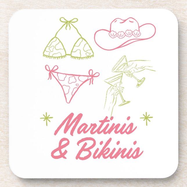 Posavasos Martinis y Bikinis | Fiesta de soltera en la playa (Frente)