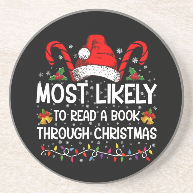 Posavasos Más Probable De Leer Un Libro Hasta Navidad (Frente)