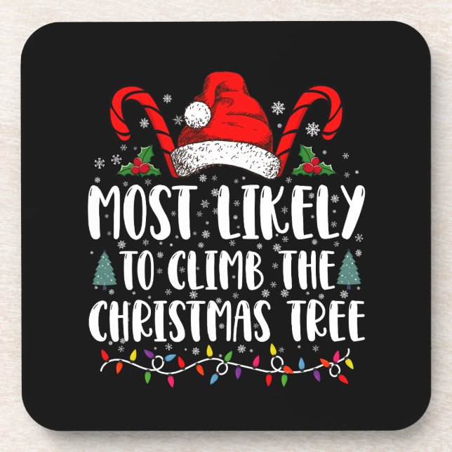 Posavasos Más Probable Subir Al Árbol De Navidad Navidad  (Frente)