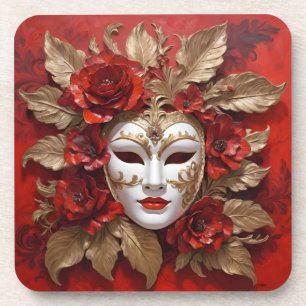 Posavasos Máscara de carnaval rojo y dorado