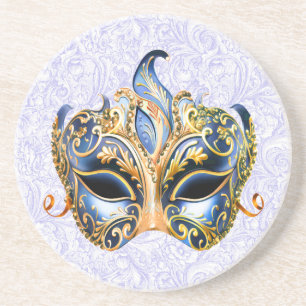 Posavasos Máscara de lujo con patrón dorado y azul