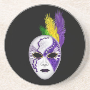 Posavasos Máscara de Mardi Gras con cuchara de plumas de col