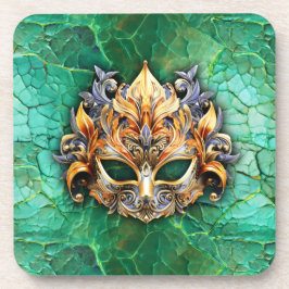 Posavasos Máscara decorativa sobre almohada verde brillante