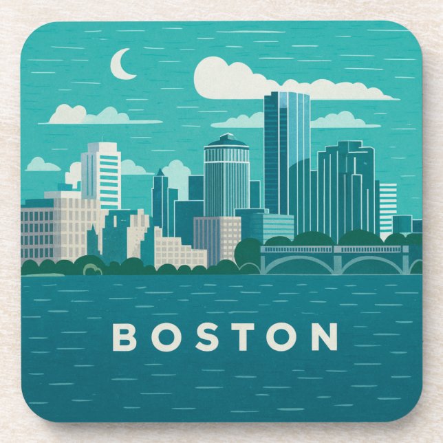 Posavasos Massachusetts Night Cityscape | Boston City (Frente)