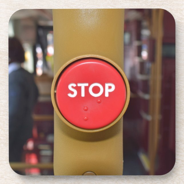 Posavasos Máster de cierre del botón de parada de autobús de (Frente)