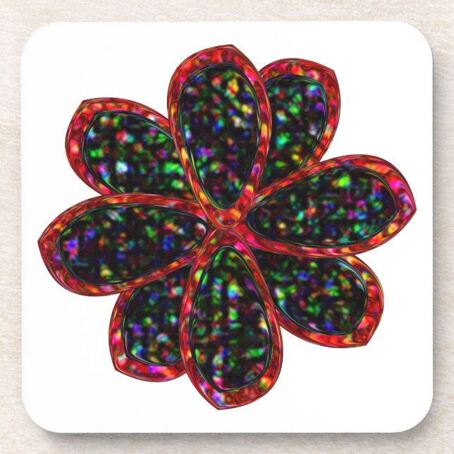 Posavasos Máster de flores de Purpurina negro y rojo (Frente)